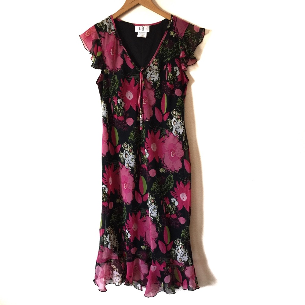 LA GAL Black Floral Mumu Dress Size 14
